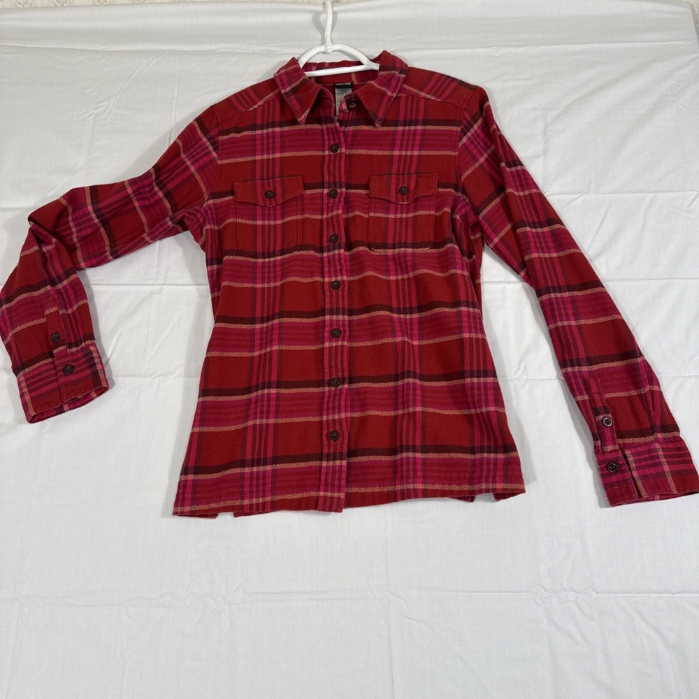 FLANNEL SHIRT Patagonia FJORD Women SMALL PINK/RED L/S FLAP POCKETS